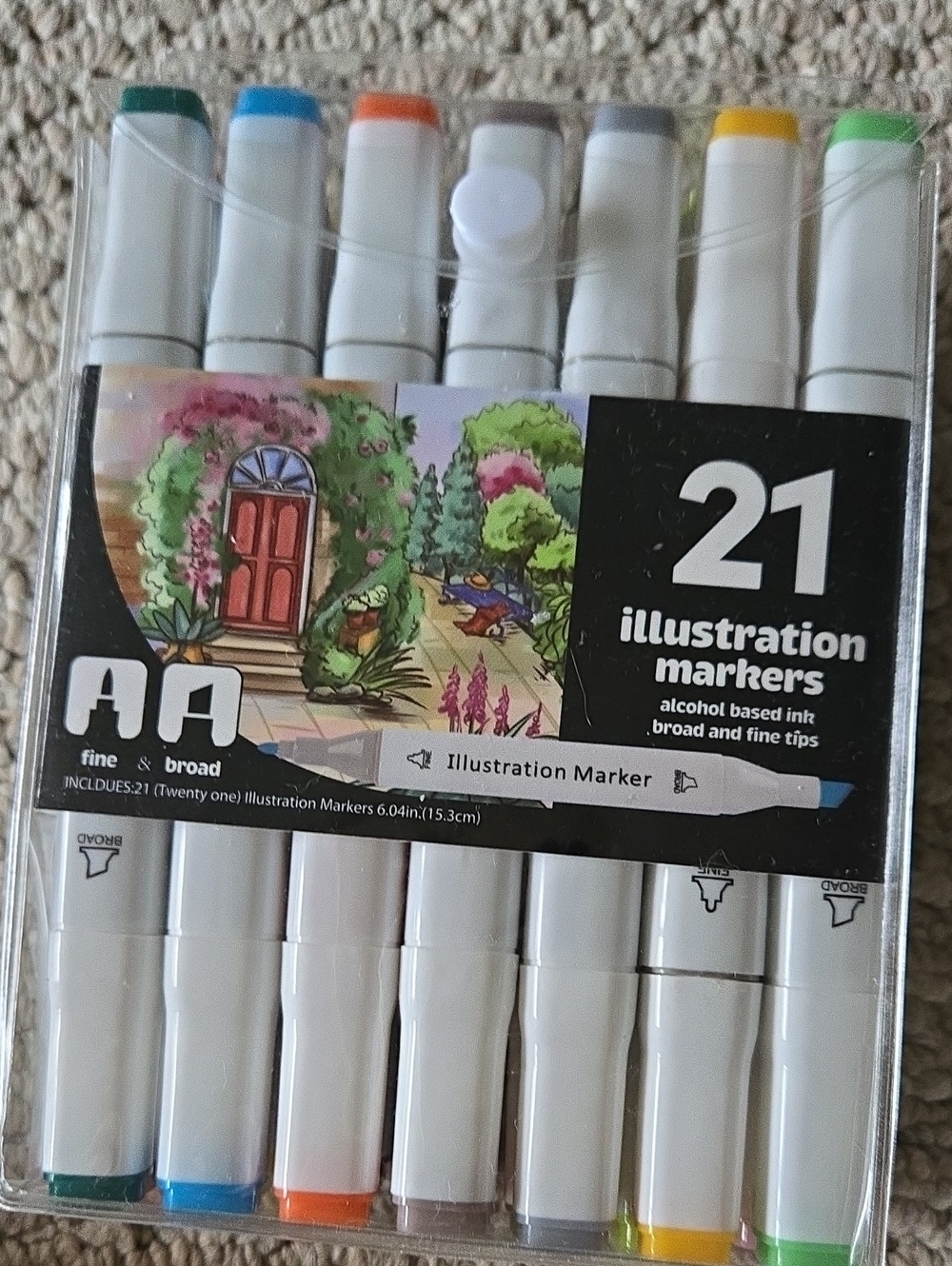 21-Piece White Barrel Illustration Marker Set - Assorted Colors